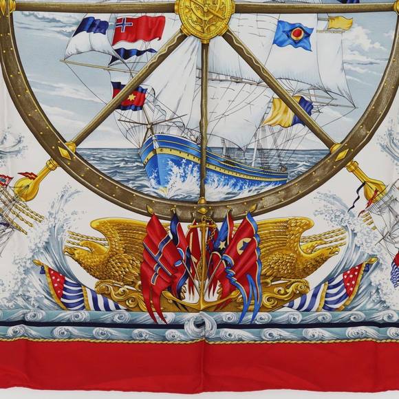 HERMES Carre 90 Scarf ""VIVE LE VENT"" Silk Red Auth fm3436 - Picture 9 of 14